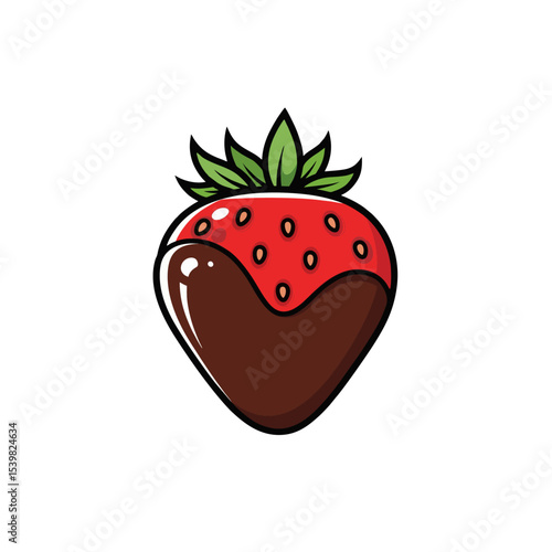 Cute Cartoon Strawberry With Chocolate Coating, Clean Lines, Logo Design