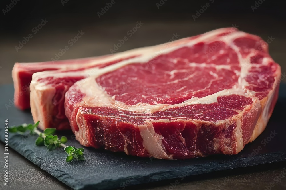 Fototapeta premium High-Quality Raw Ribeye Steak with Perfect Marbling Ready for Barbeque Cooking and Grilling