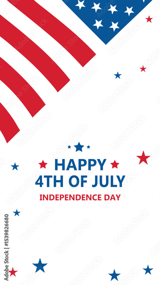 Happy 4th of July Independence Day Banner with Flag, USA Patriotic Stars and Stripes Graphic for July Fourth, American Independence Day Celebration Poster Design. Happy 4th of July Independence Day Banner with Flag, USA Patriotic Stars and Stripes Graphic for July Fourth, American Independence Day Celebration Poster Design.
