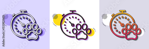 Dog competition line icon. Halftone dotted pattern. Gradient icon with grain shadow. Pets timer sign. Activities results symbol. Line dog competition icon. Various designs. Vector