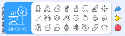 Teacup, Peanut and Food delivery line icons. Interest rate, AI generate, Inflation icons. Pack of Seafood, Salad, Water drop icon. Hamburger, Hotdog, Water glass pictogram. Dish, Doppio, Grill. Vector