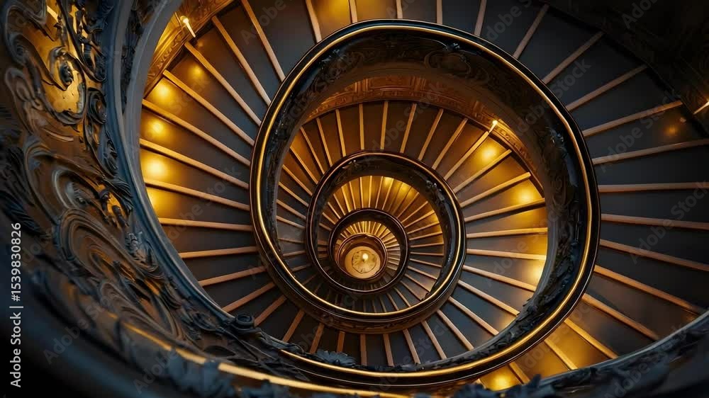 A stunning spiral staircase with ornate details and warm lighting, creating an elegant and inviting atmosphere. A stunning spiral staircase with ornate details and warm lighting, creating an elegant and inviting atmosphere.
