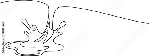 Minimal one line art of a fluid splash, symbolizing motion, creativity, or dripping liquid in abstract design style. Vector Illustration