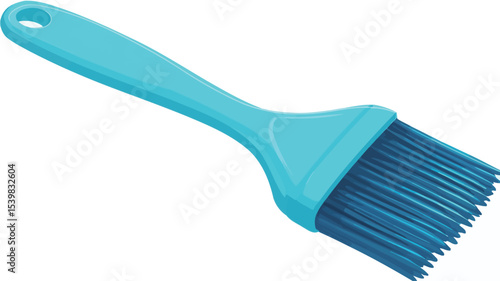 Close-up studio shot of a light blue silicone basting brush. The brush has a long, light blue plastic handle with a loop at the end and a wide, flat head with dense, short, light blue silicone