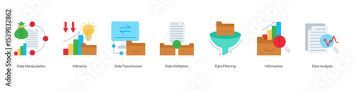 Data Manipulation banner web icon set vector illustration concept with icon of data manipulation, inference, data transmission, data validation, data filtering, information, data analysis