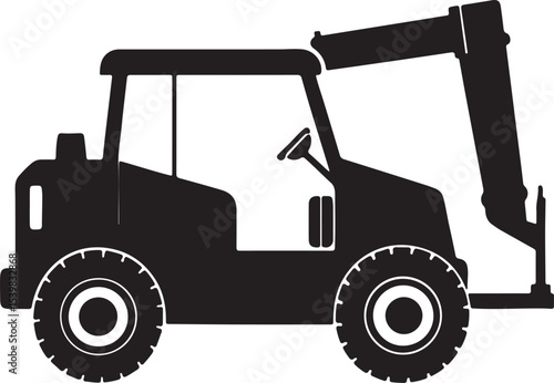 telehandler machine silhouette, black and white silhouette, vector and illustration