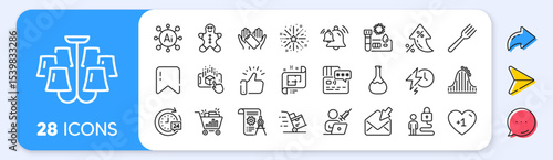 24h delivery, Roller coaster and Lock line icons. Interest rate, AI generate, Inflation icons. Pack of Charging time, Open mail, Chandelier icon. Vector