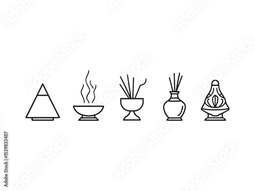 Hand drawn incense holder linear sketch for spa themes