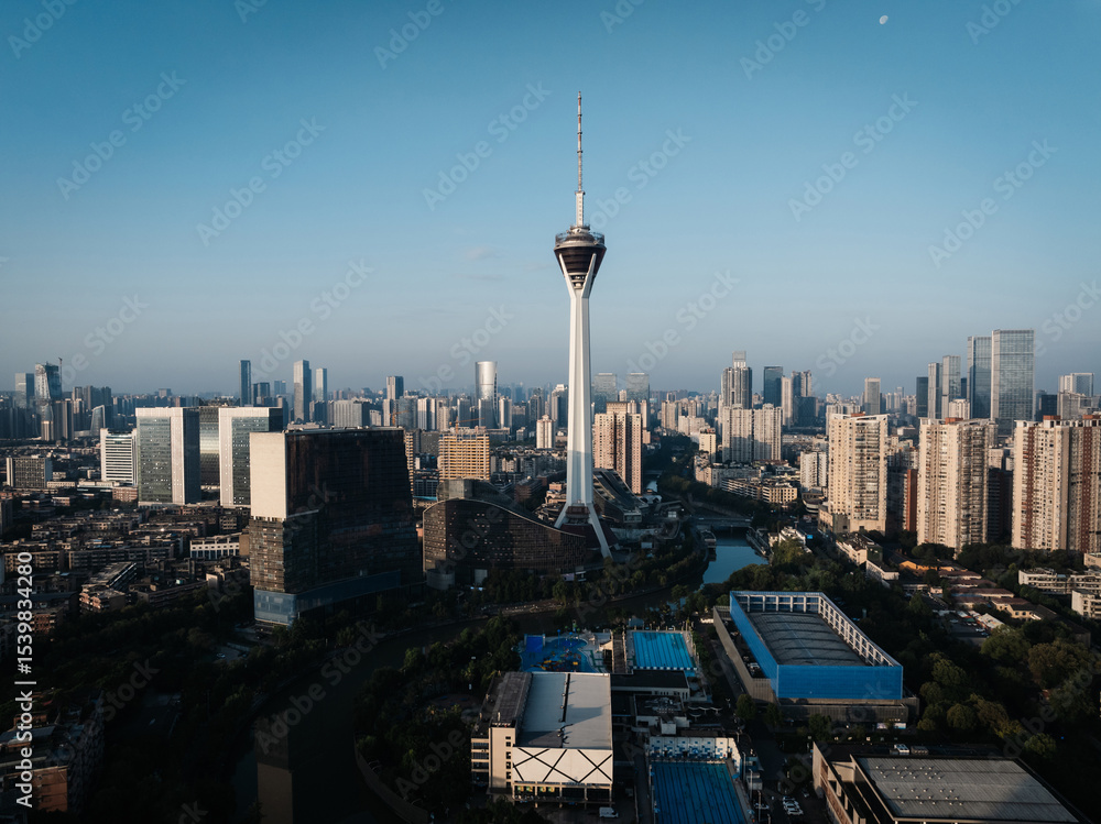 Fototapeta premium Aerial view of landscape in Chengdu city, China