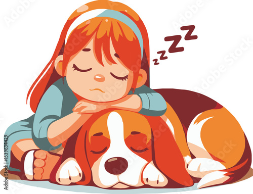 hand drawn dog sleeping nearby vector isolated on white background illustration for cliparts, sticker, print, pet shop.