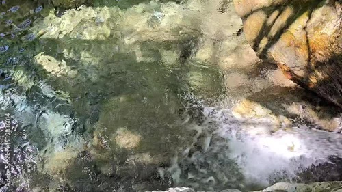Crystal Clear Water Stream Flowing In The Mountain