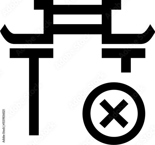 Illustration of a torii gate with an x mark inside a circle on the bottom right corner of the image