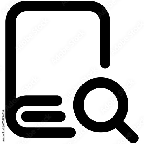Book search icon showing a book with lines and a magnifying glass for finding information quickly online
