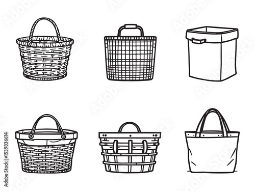 hand drawn outline hamper storage basket vector art design