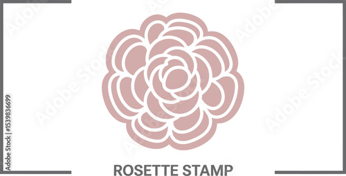 Illustration of a rosette stamp with a pink flower and a gray frame on a white background design art