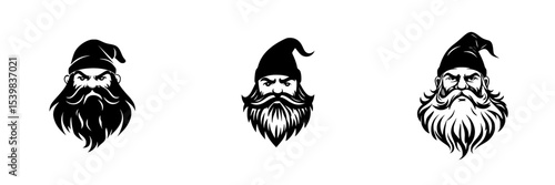 Black icon set featuring unique illustrated faces of three bearded men with varying styles and expressions