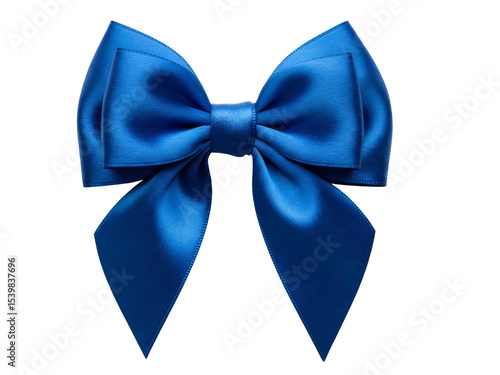 Blue Satin Ribbon Bow Isolated on Transparent Background – Decorative Gift Accessory for Celebration, Packaging, and Festive Occasions