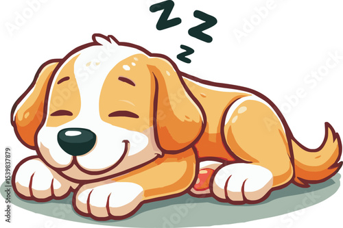 hand drawn dog sleeping nearby vector isolated on white background illustration for cliparts, sticker, print, pet shop.
