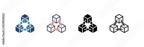 Blockchain icon set multiple style collection