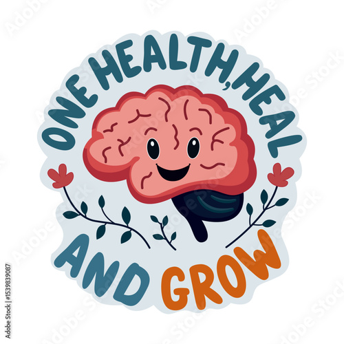 Bright and funny cartoon brain drawing about health and healing.Vector illustration.