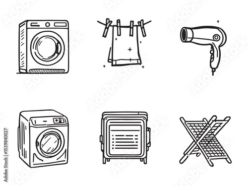 Hand drawn style clothes dryer vector line illustration