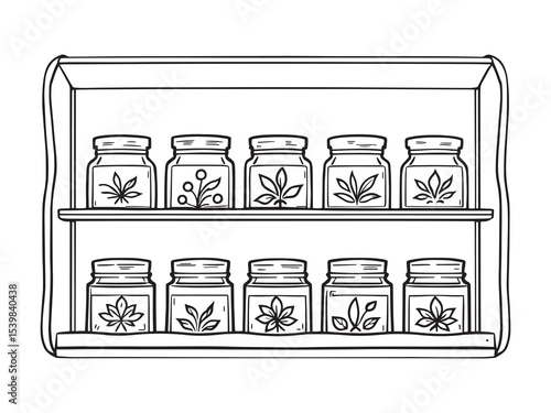 hand drawn spice rack line art vector sketch