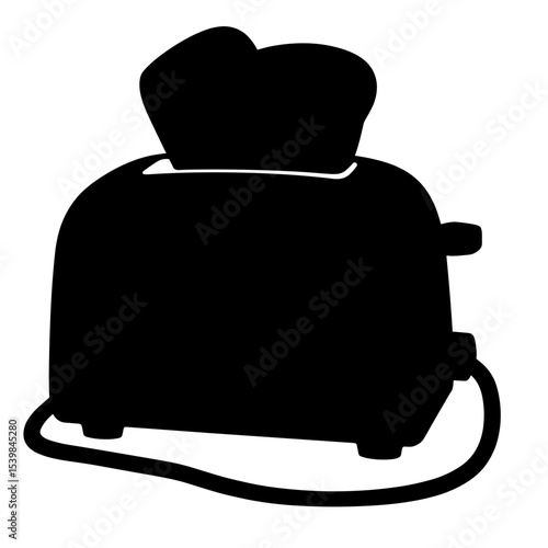 Silhouette of toaster with bread on white background, kitchen appliance simplicity