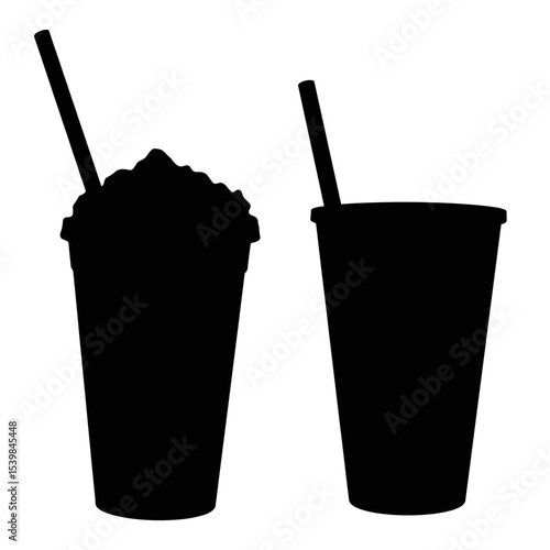 Silhouette of drinks with paper straw and plastic cup, eco transition comparison