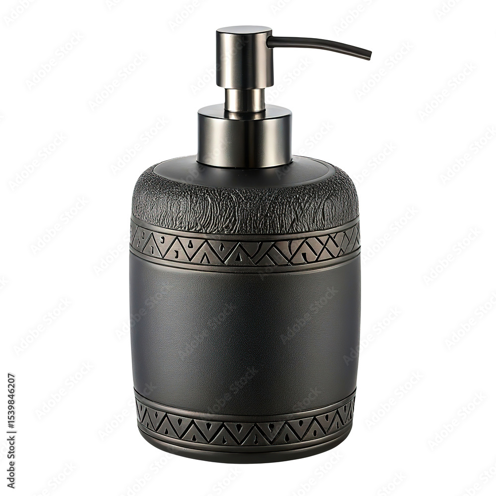Obraz premium Elegant Black Soap Dispenser Pump Bottle on White Background