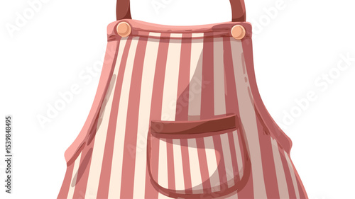 A digital illustration of a pink and white vertically striped apron. The apron features a small front pocket and thin straps. The style is simple and clean, appearing to be a digitally painted or