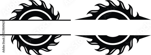 Saw Blade Name Frame Eps, Vector File Black and White