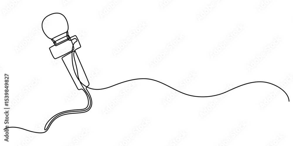Obraz premium microphone news continuous one line drawing, Set of drawing of hands holding news microphone in continuous one line drawing style. Journalist, reporter concept. Vector illustration. 