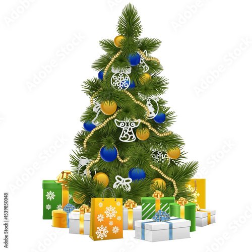 Christmas tree with gift boxes in PNG format
