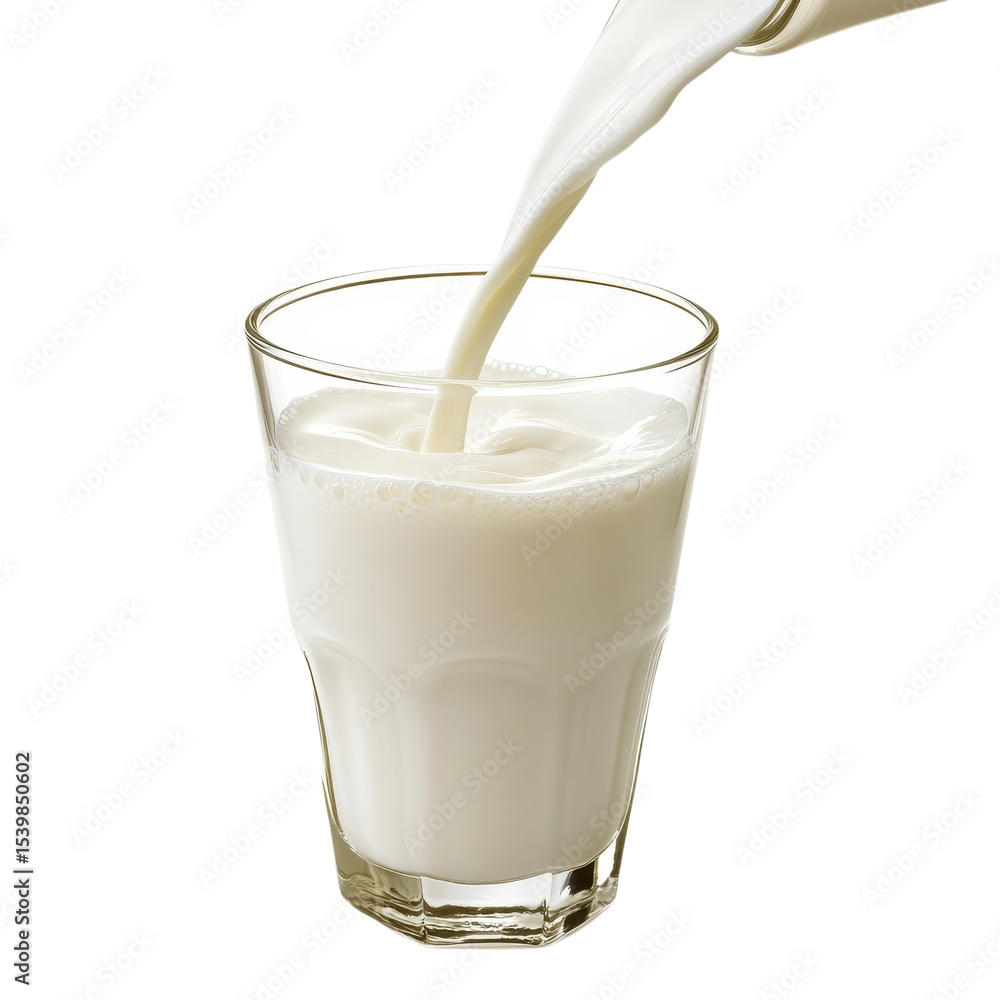 Milk being poured slowly on transparent background. Milk being poured slowly on transparent background.