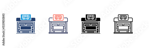 Bus Stop icon set multiple style collection