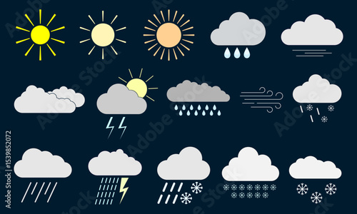 Vector set of weather icons, logos, illustration.