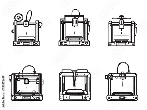 high quality 3d printer device line art illustration