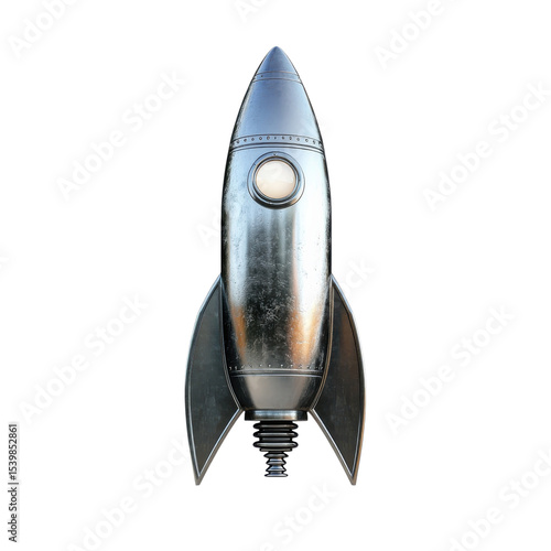 A metal rocket isolated on transparent background.