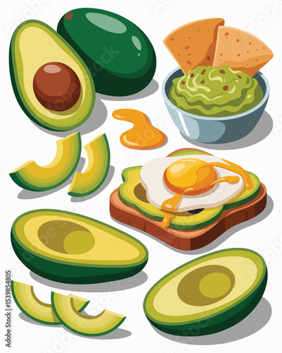 Avocado toast with egg guacamole and chips