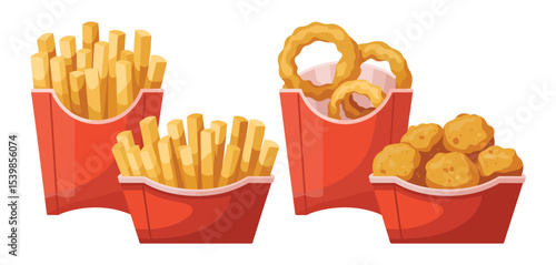 Fast food illustration french fries onion rings chicken nuggets