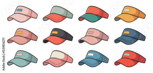 Fotografie Twelve colorful visor hats fashion illustration