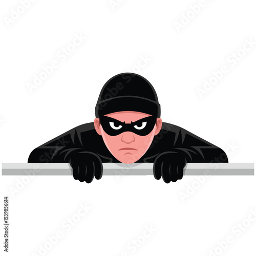 Burglar hiding with stolen money bag vector isolated white background
