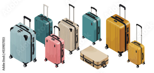 Collection of stylish suitcases for travel