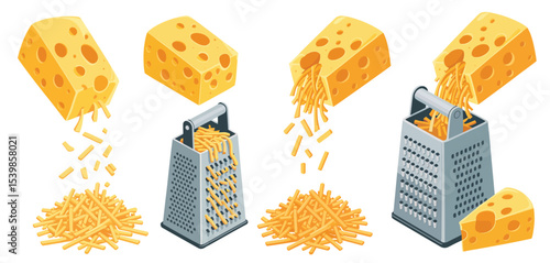 Grated cheese blocks and grater illustration