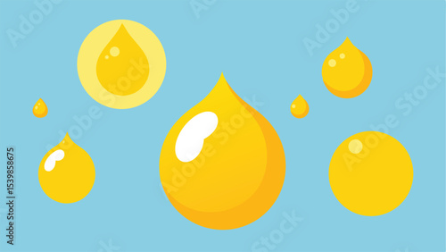 Collection of stylized yellow drops representing liquids or other flowing design elements