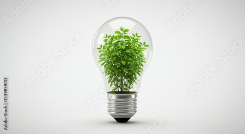 Lightbulb with vibrant green plant growing inside