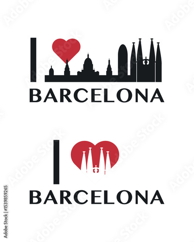 I love Barcelona vector art, badge, tag, icon, logo concept. Spain city landmarks and heart isolated image layout for print, image, card