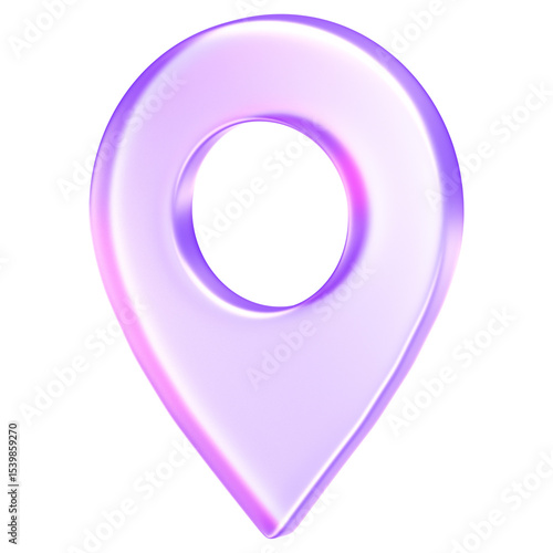 Minimal glassmorphism location pin icon representing map, place, or navigation marker in digital applications, map pointer, 3d rendering