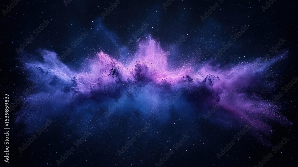 Naklejka premium Cosmic purple-blue nebula amid starry night