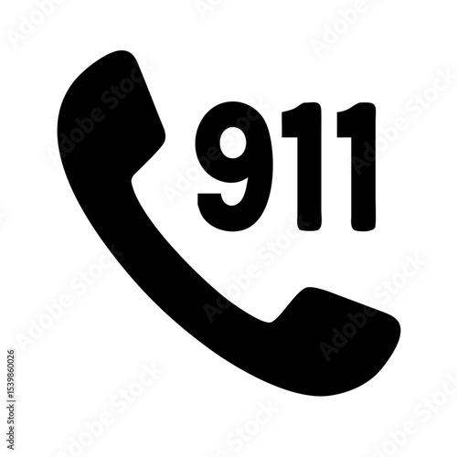 Simple black call 911 symbol isolated on white background